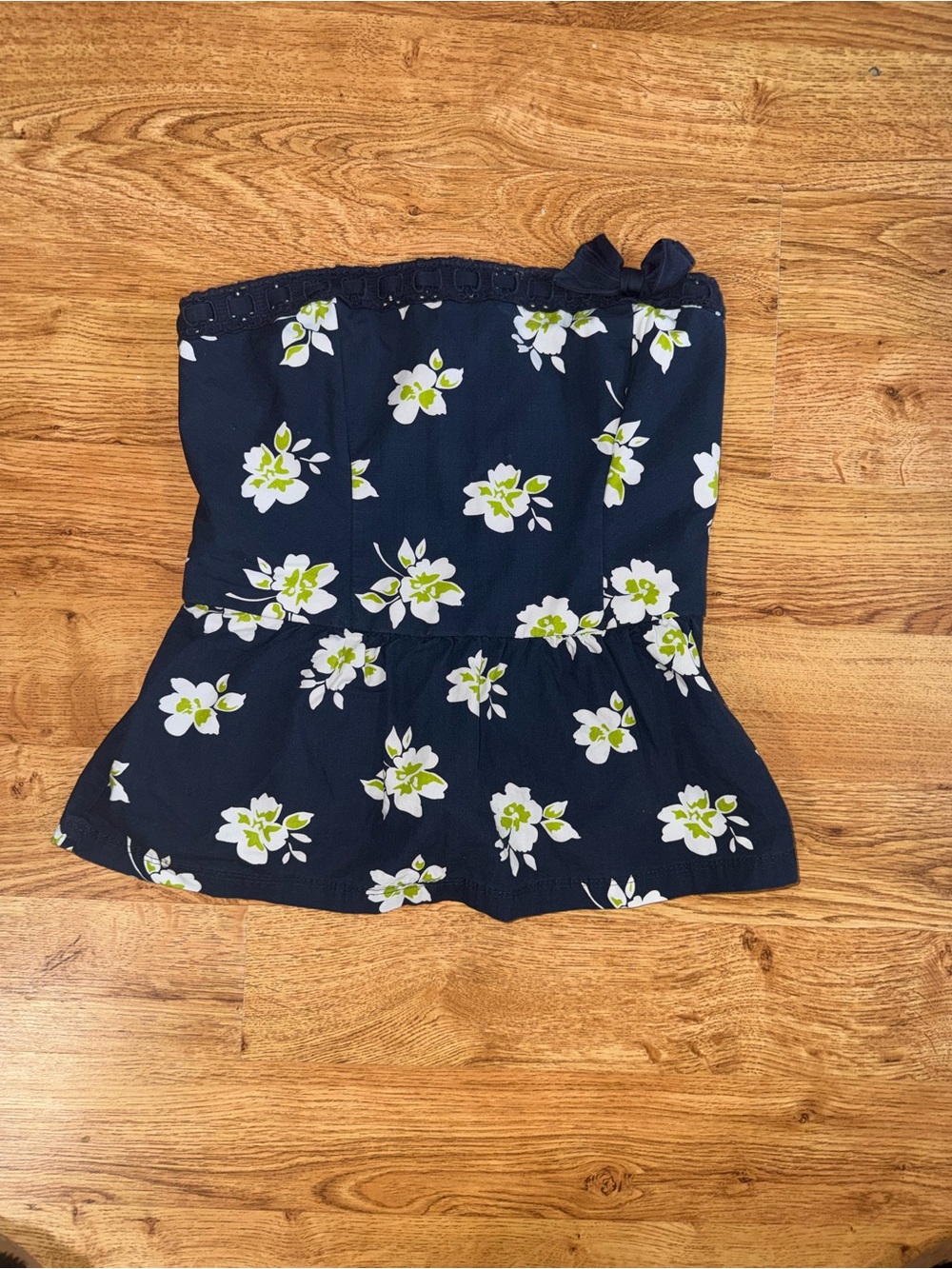 Hollister Navy Strapless Smocked Peplum Top